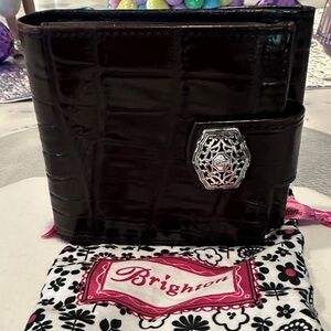 Brighton Dark Brown  & black Croc-Embossed Wallet with Silver Accent